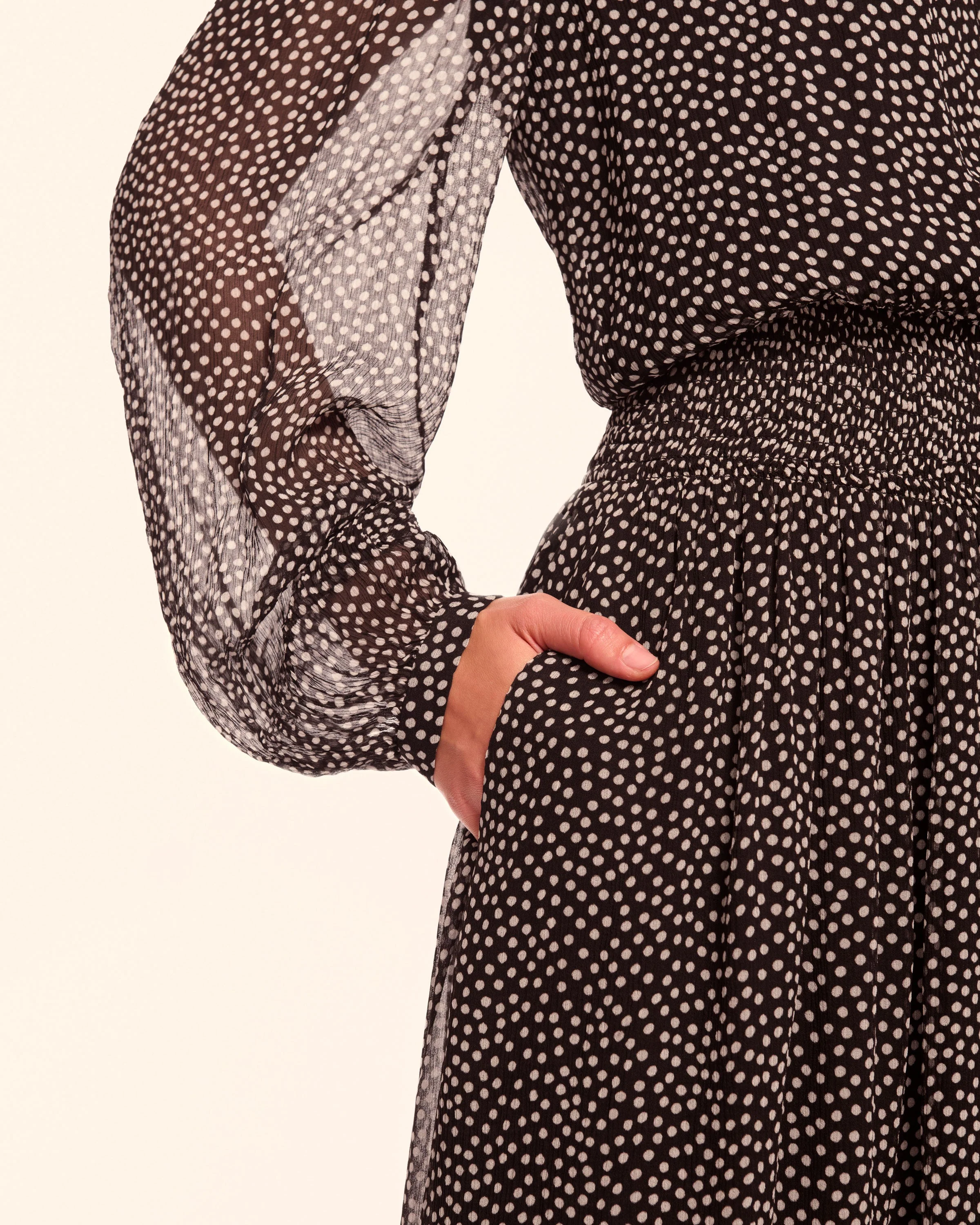 Dorothee Silk Long Sleeve Smocked Maxi Dress - Image 3