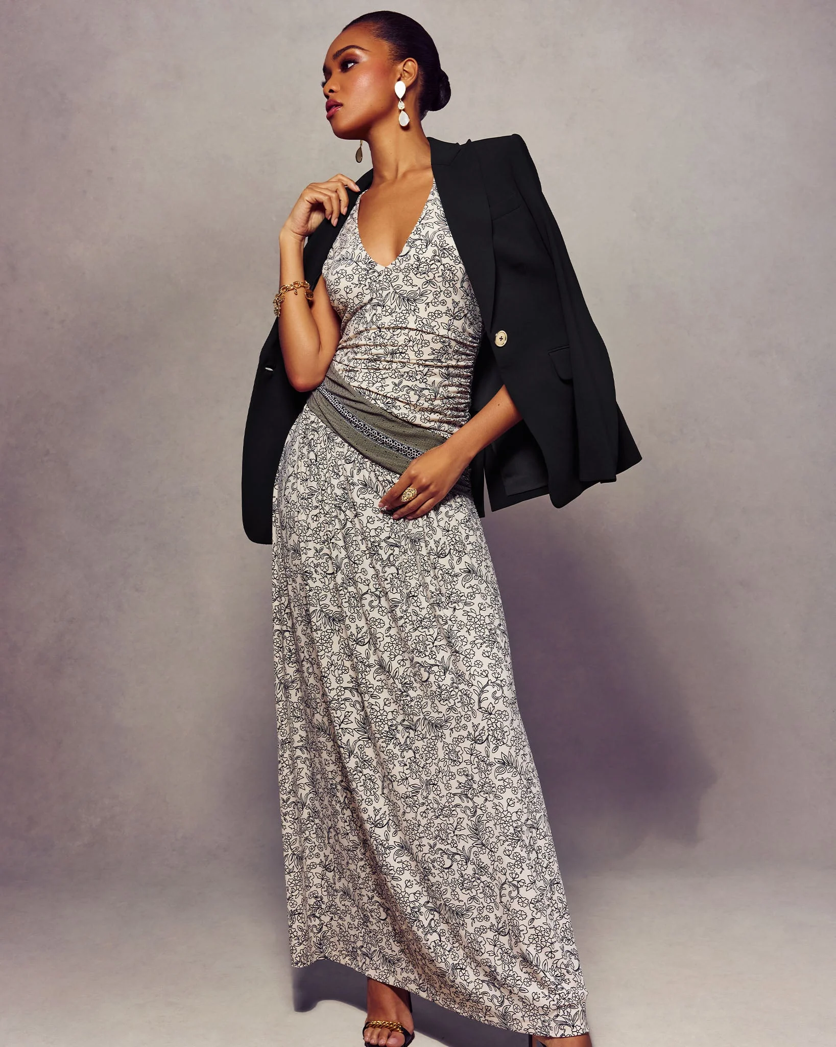 Jamie Jersey Ruched V-Neck Maxi Dress - Image 5